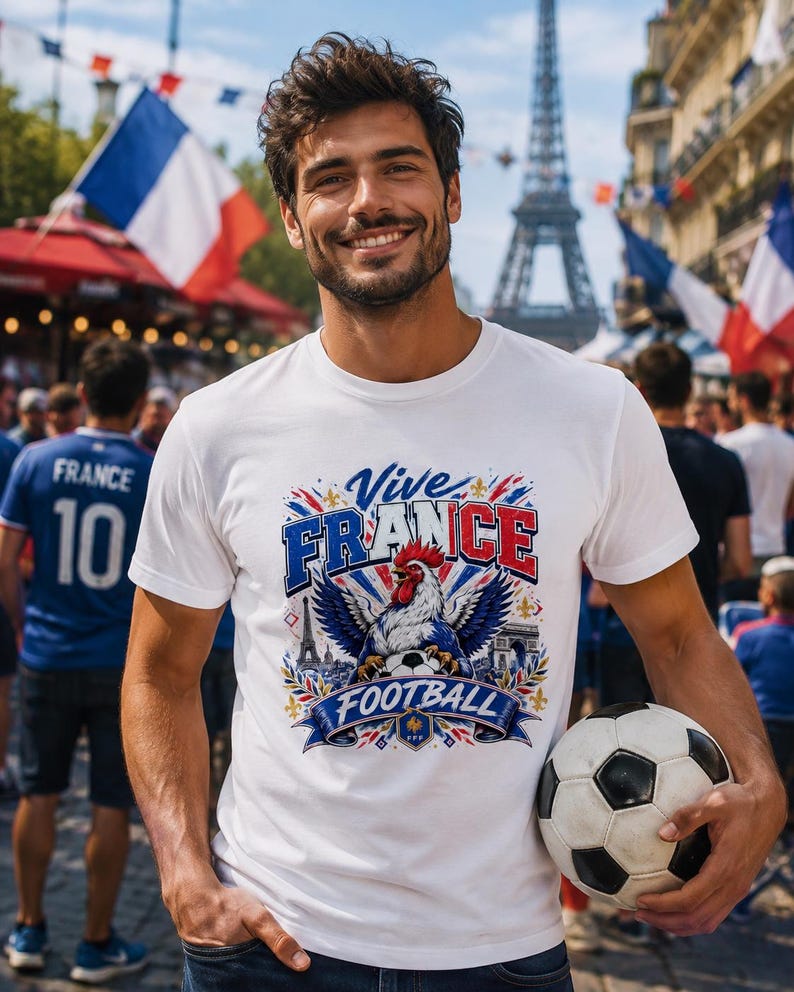 France Soccer Shirt, Vive France Football T-Shirt, French Football Fan Tee, World Cup Shirt, Soccer Game Day Gift for Men Women S