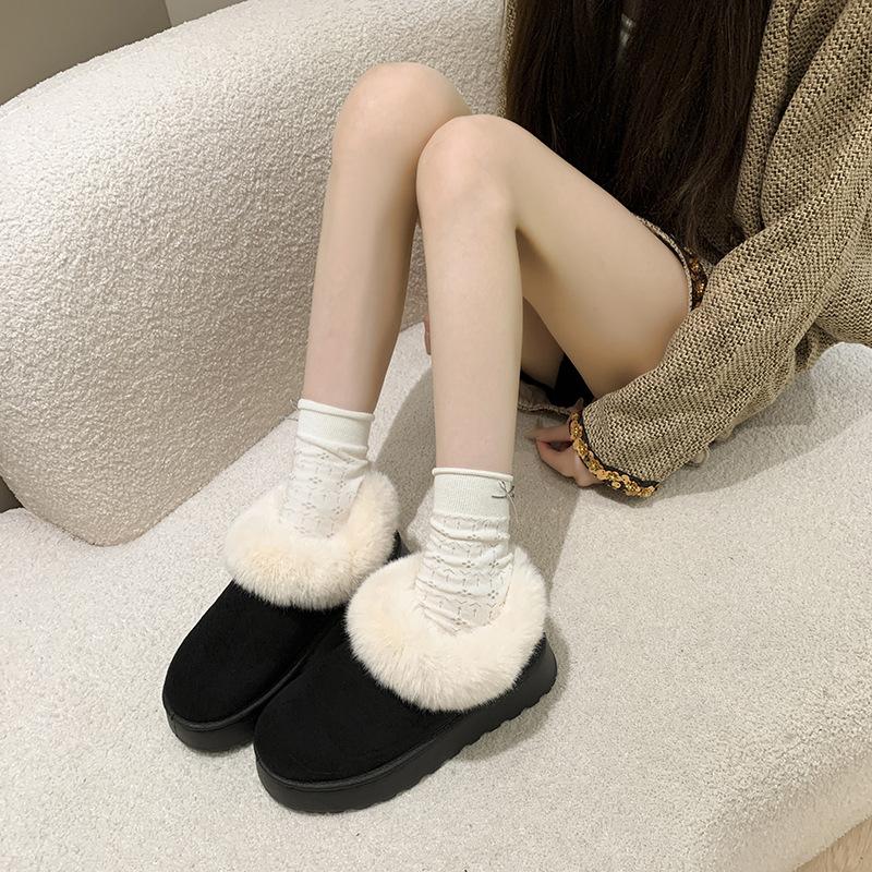 Solid Color Large Size Snow Boots Women's 2025 Winter New Fluffy Piled Thickened Warm Wear-resistant Heightening Cotton Boots Cotton Shoes