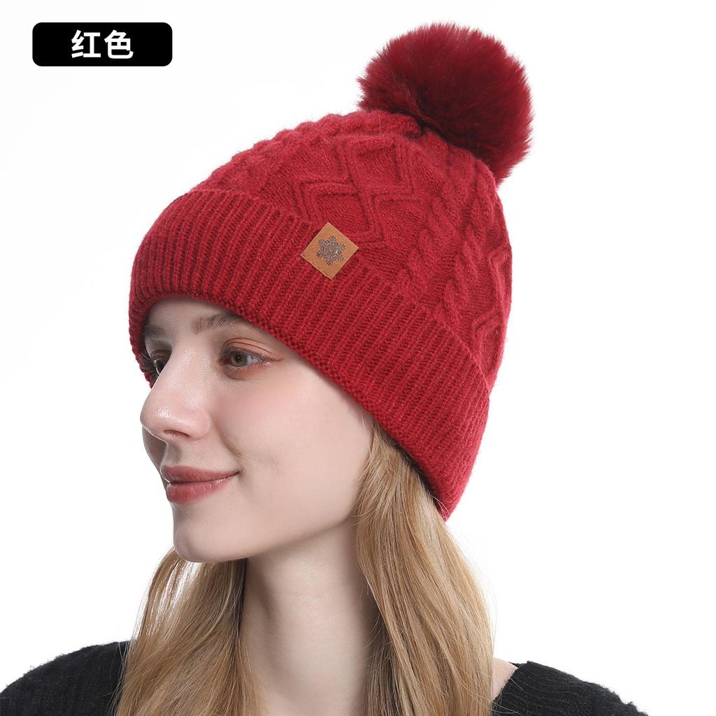 Knitted hat, scarf, gloves, three-piece set, women's winter velvet, warm outdoor riding, ear protection, wool, knitted hat
