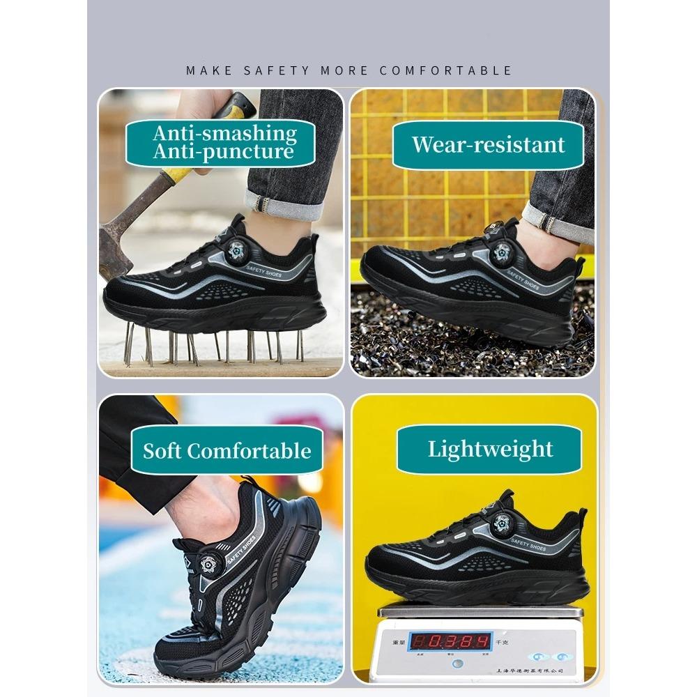 Obuwie robocze z obrotowym przyciskiem Męskie trampki Anti Smashing Anti Piercing Buty ochronne Ochronne stalowe buty z noskami