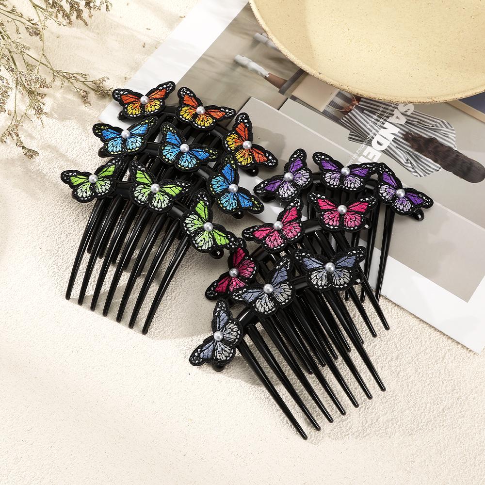 

Большая женская ткань бабочка жемчужные волосы расческа простой пластик семизубчатая вставка расческа