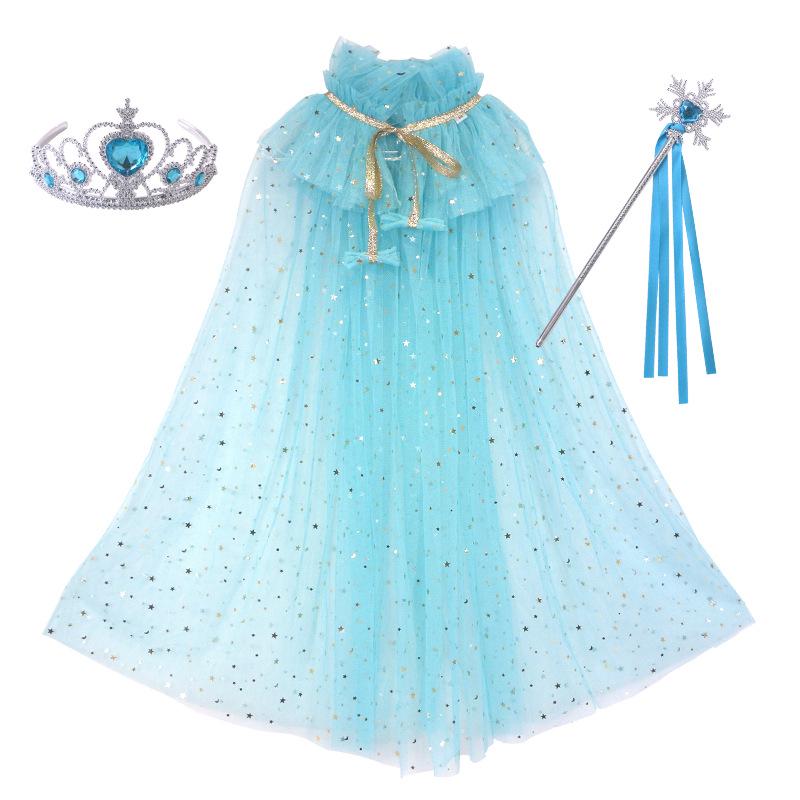 Girls' Elsa Princess Frozen Crown Set with Sequined Cape Shawl