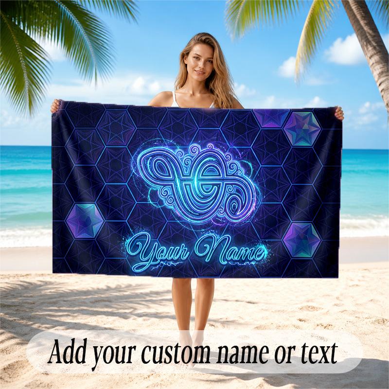 Neon Colorful Theme Quick Dry Beach Towel Custom Name Text Print Large Sand Resistant Towel Beach Vacation