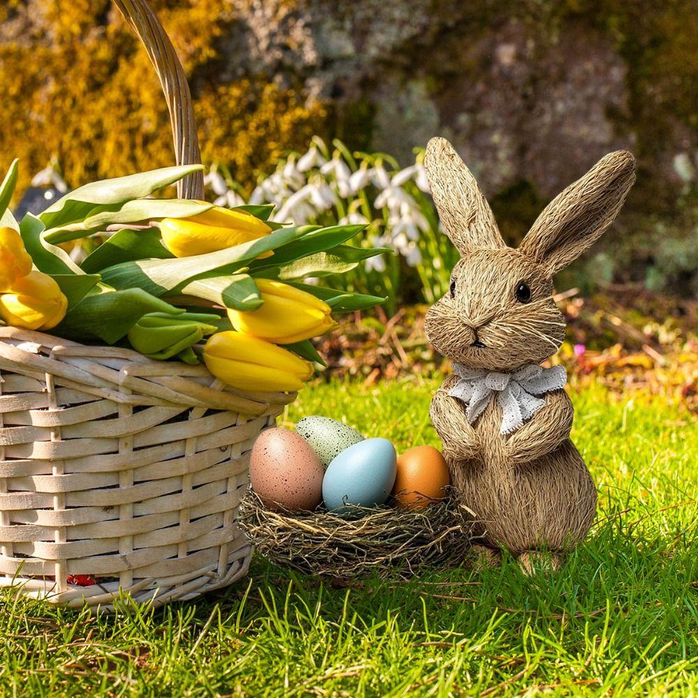Cute Garden Rabbit Stakes Handmade Easter Egg Figurines Simple Easter Bunny Ornaments  Photo Props