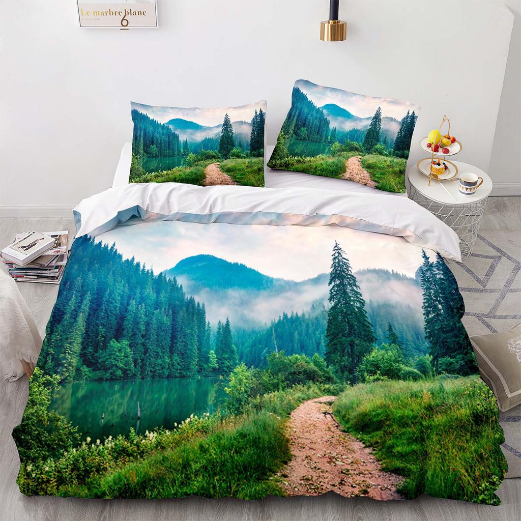 Home Textile Landscape Aurora Quilt Cover Digital Printing Three-Piece Set