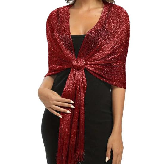 Women Shawl Sparkling Metallic Lightweight Scarf Wrap with Tassel Free Buckle Shimmering Finish Evening Wedding Formal Dress Stole