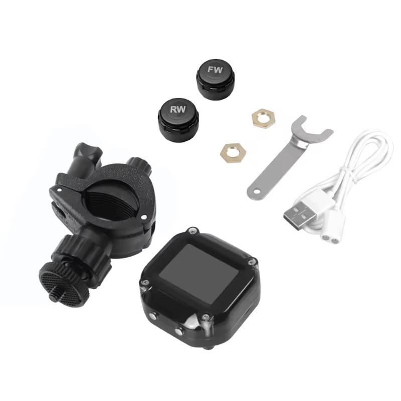 Motorcycle Wireless TPMS, Real-Time Tire Pressure Temperature Monitor, Waterproof LCD Display with External Sensors