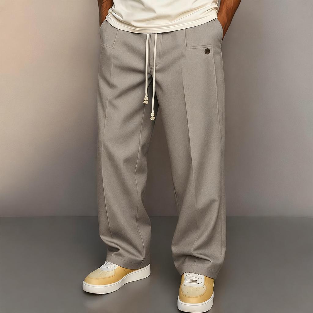 Men's Drawstring Elastic Waist Baggy Sweatpants Loose Wide Leg Long Pants With Pocket