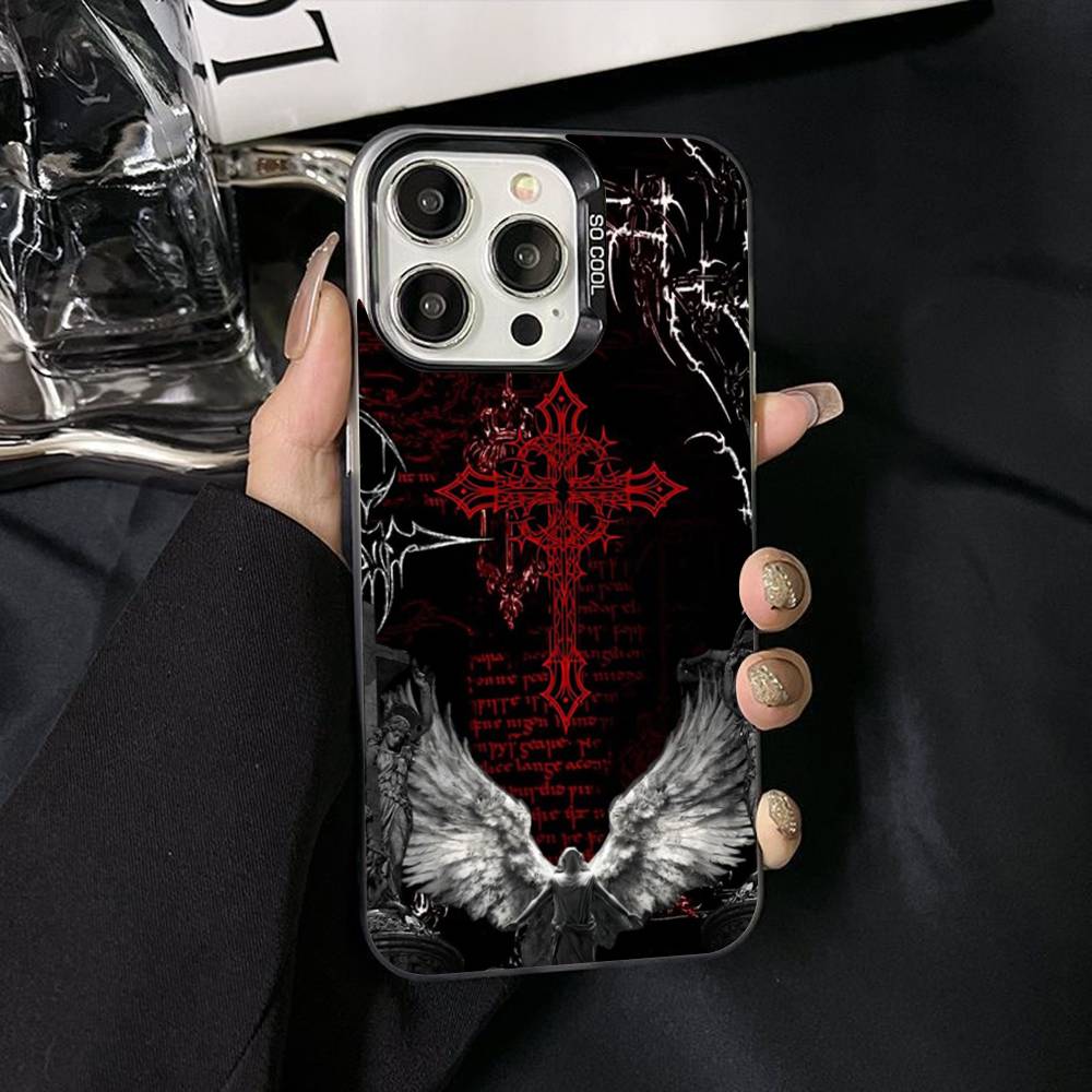Gothic Cyber Sigil Cross Phone Case For iPhone 17 Air 16 15 14 11 12 13 Pro Max Plus X XR XS Colored Silver Hard Cover
