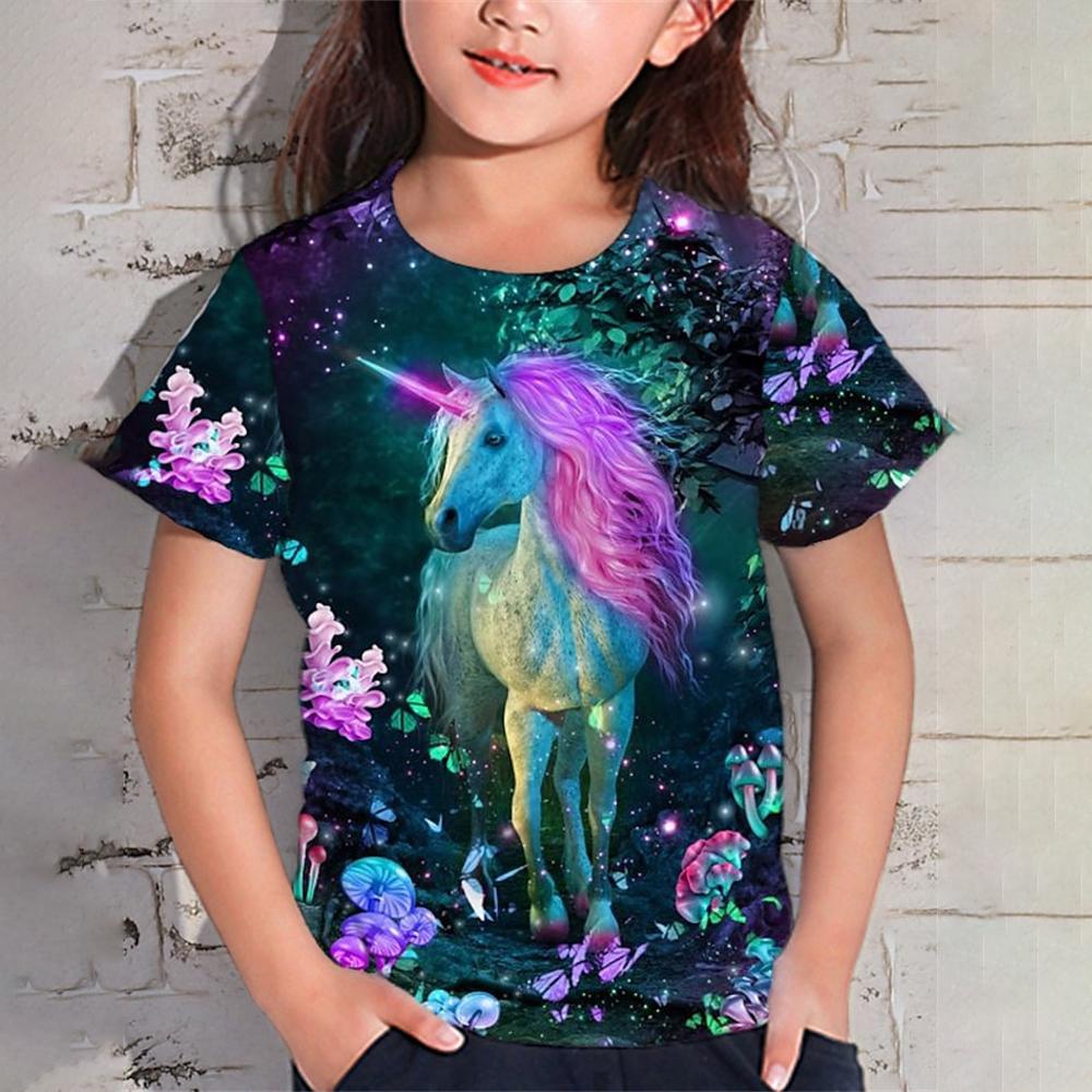 

Одежда для девочек от 9 до 12 лет Футболка с единорогом для детей Летние футболки с коротким рукавом Kawaii Футболки с животными Детский топ оптом 130