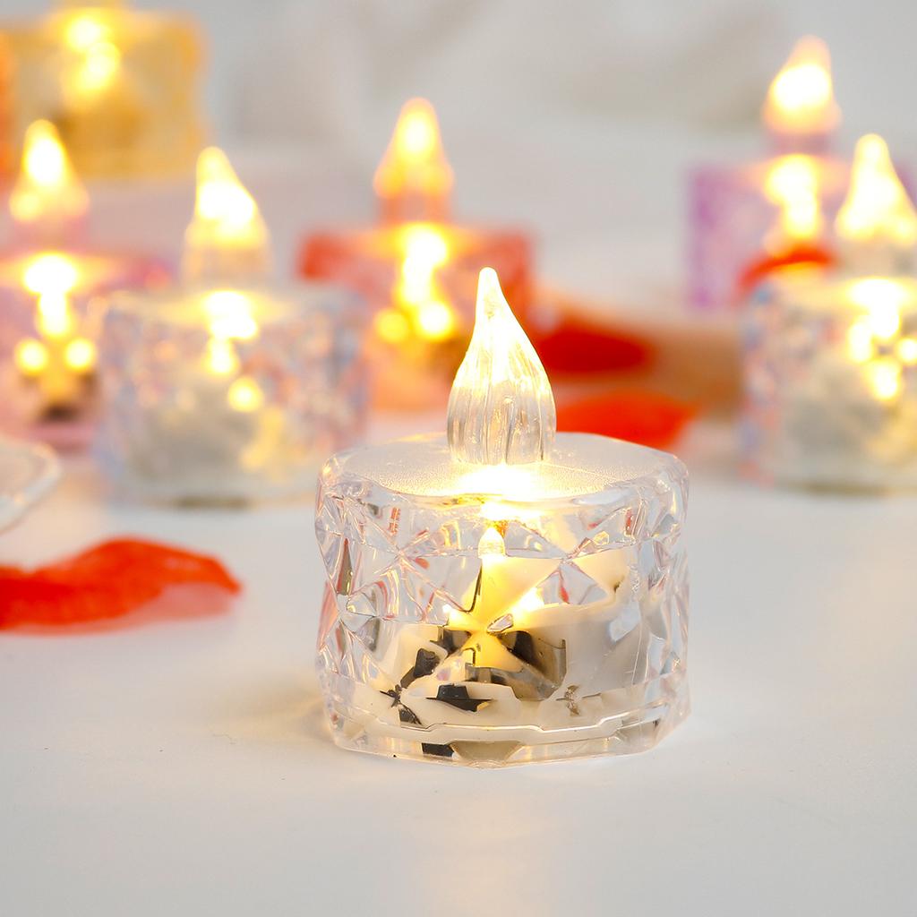 2pcs Flameless LED Light Candles Crystal Candle Transparent Electronic Night Lamp for Wedding Valentine's Day Party Decor