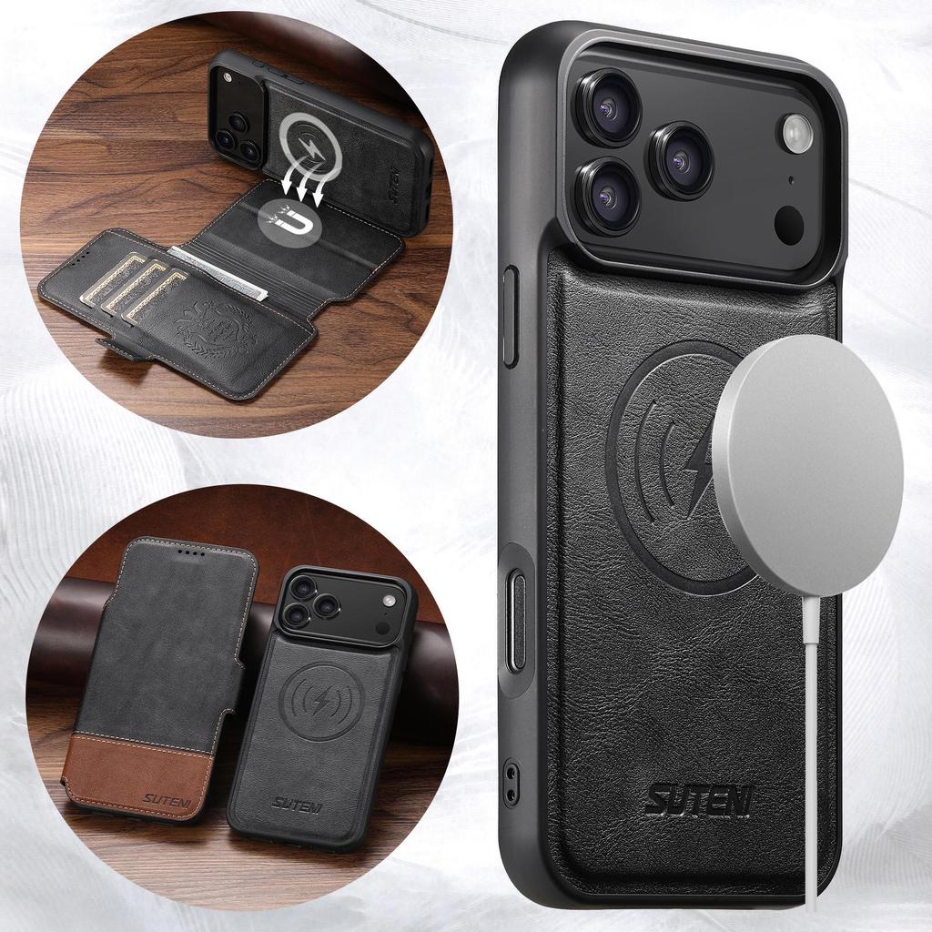 iPhone 17 Pro Max Flip Case: Card Slot, Magnetic Snap, Wireless Charging Stand, Leather 2-in-1 Design