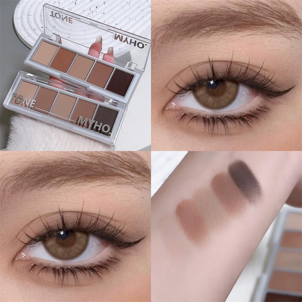 MYHO Korean Five- Eyeshadow Palette Full Matte Brown Facial Contour Eye Shadow Portable Eye Makeup Pigment Eyeshadow Tray