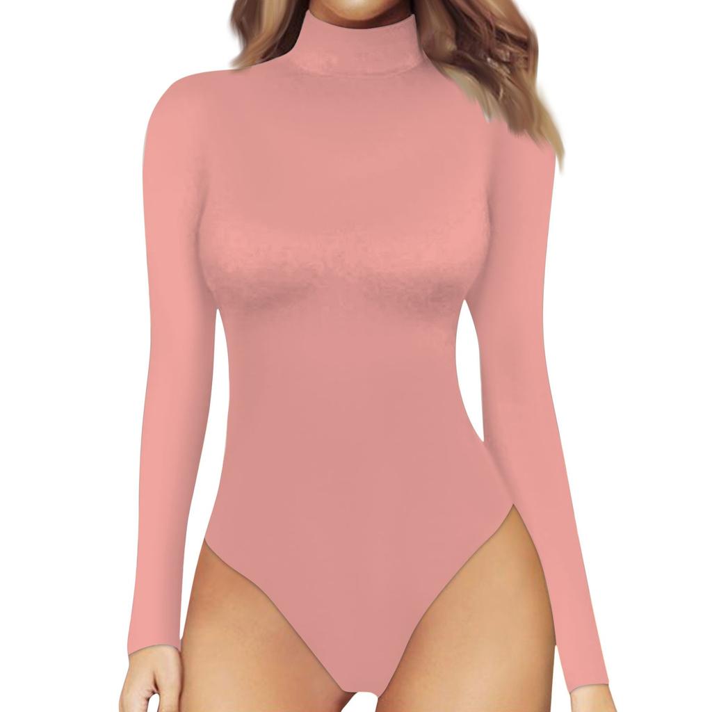 Women's One-piece T-shirt Slim Long Sleeve Half High Neck Color Jumpsuit Top