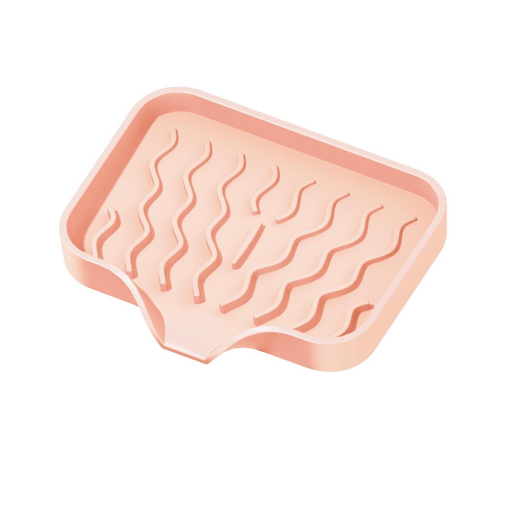 Wavy Pattern Silicone No-Drill Soap Dish & Drain Mat Rack