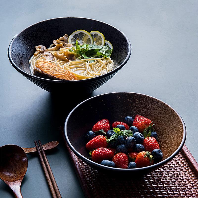 Japanese Retro Ceramic Ramen Bowl Noodles Rice Creative Hat Bowl Porcelain Tableware Household Kitchen Supplies Dinnerware