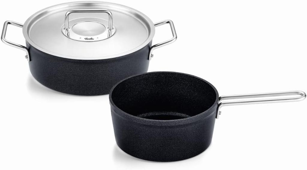 Fissler Pot Coated 2 Piece with Stainless Steel Gas IH No Harm To the Pfoa Pfos Made In Germany Japanese Set, Pot, Adamant, Set, A, Casserole, 24cm,