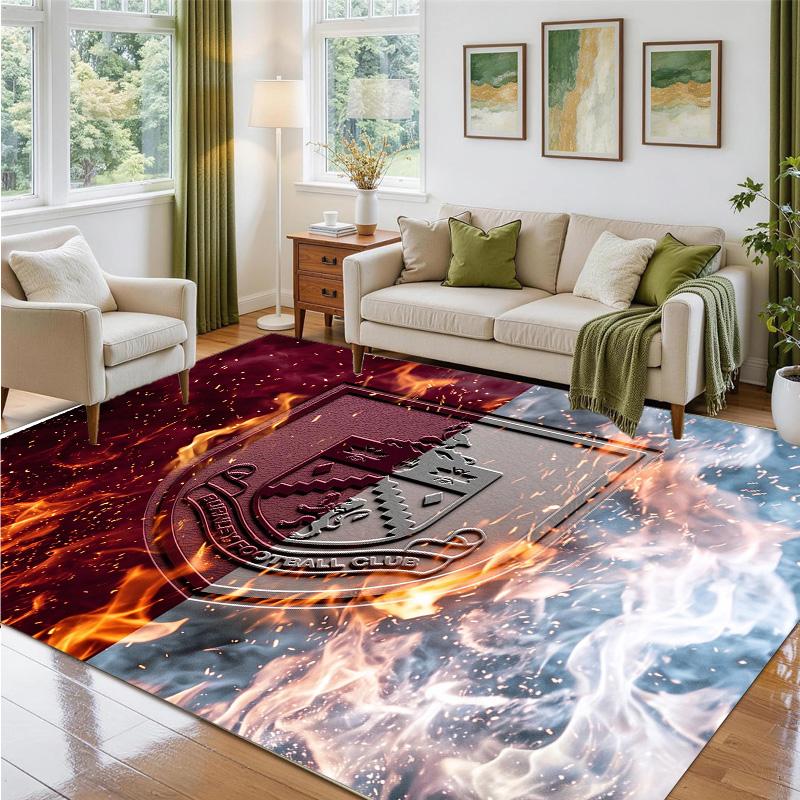 Burnley Football Design Crystal Velvet Rug Soft Decorative Mat for Bedroom Entrance