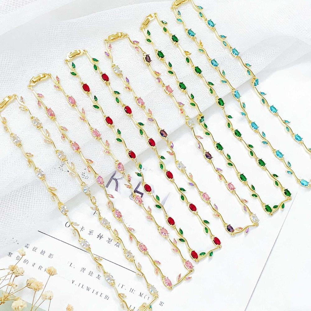 Multicolour Rose Flower Necklace Light Luxury Crystal Leaf Necklace Zircon Necklace Women Girls