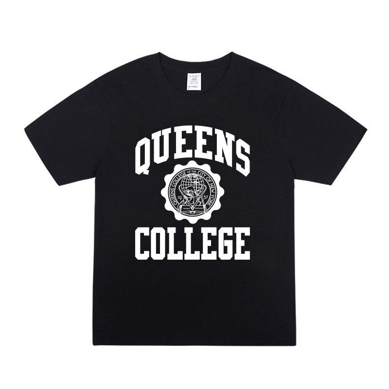 Jerry Seinfelds Queens College Trendy Mens and Womens Casual Cotton Letter Printed Short sleeved Tshirt S