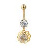 Belly Button Rings Stainless Steel Hollow Flower Dangle Body Piercing Jewelry Rhinestone Navel Ring for Women