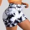 Seamless tie-dye sports shorts tight three-point pants women's high waist, hip lift and belly peach yoga fitness shorts