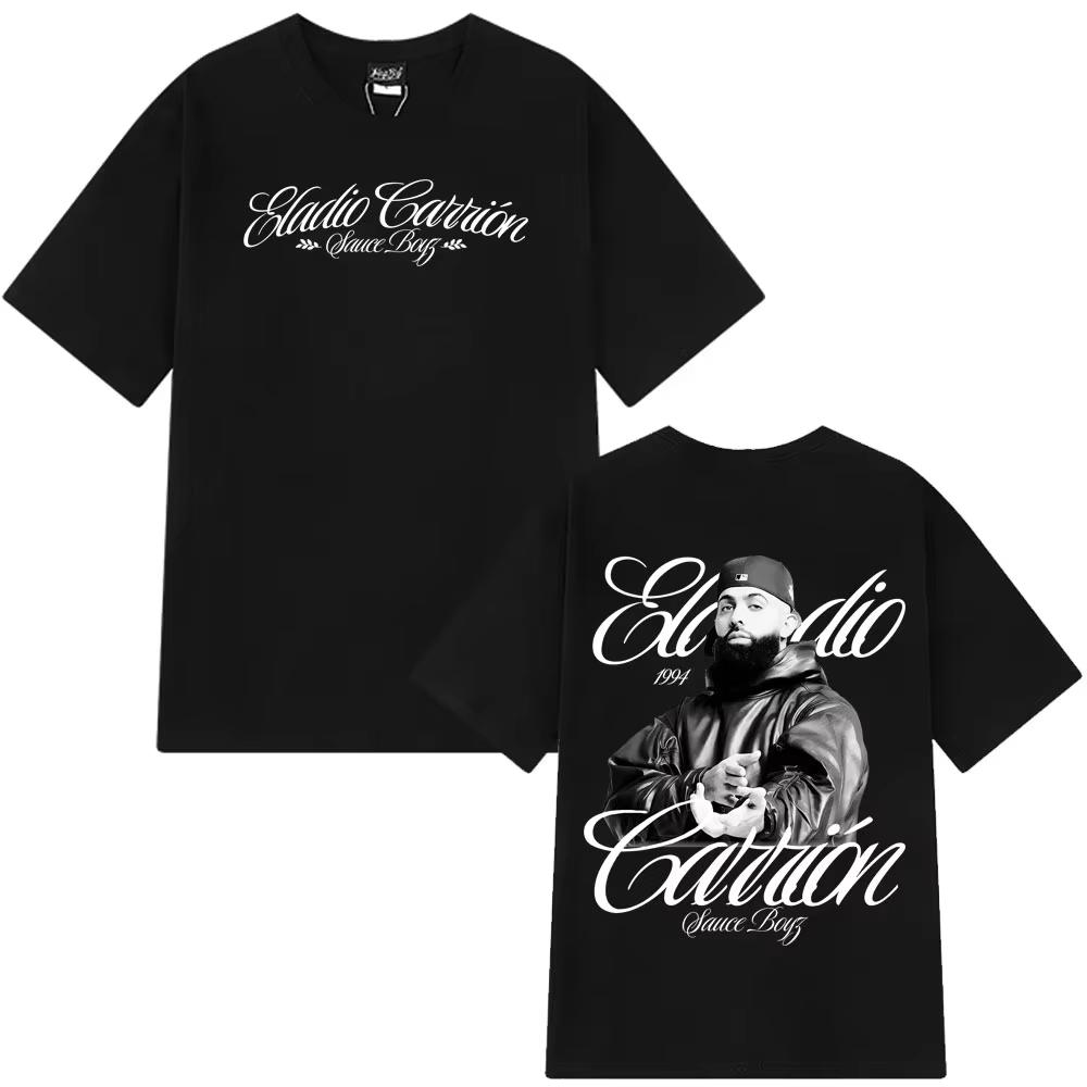 Rappeur Eladio Carrión Sauce Boyz Tournée 2026 Album T-shirt Hommes Femmes Vintage T-shirt Manches Courtes Hiphop Punk T-shirt Streetwear
