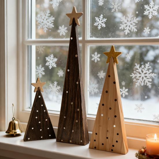 3Pcs Rustic Wood Christmas Trees Handmade Shelf Decor for Mantel & Tabletop Farmhouse Holiday Ornaments