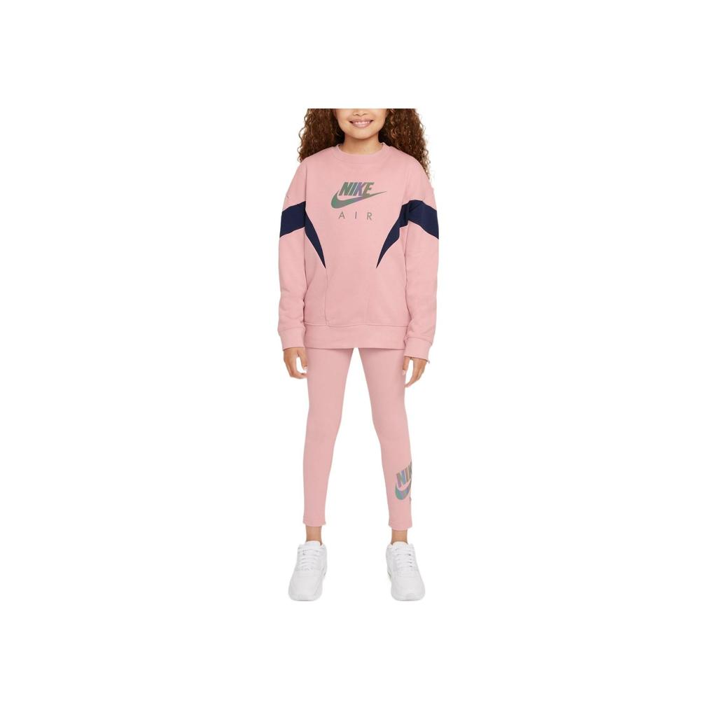 Nike Sweatshirt G Nsw Air Ft Bf Color Block Design Brand Logo Print Crew Neck Pullover Long Sleeve Kids Tops Pink DD7135-630