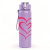 1PC Double Outline Pink Heart 750ml Color Plastic Sports Water Bottle Leakproof Flip Straw Lid Suitable for Sports Office Home Use