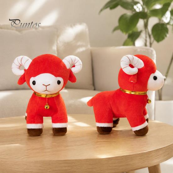 Decorative Sheep Pillow Plush Red Doll for Lunar New Year Decoration, Soft Stuffed Animal Toy with of The Decor Auspicious Embroidery And Bell Collar,