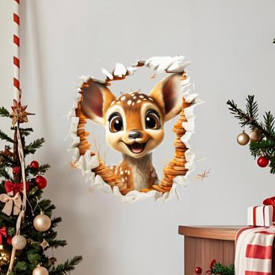 Vánoční nástěnné samolepky Zvířecí design Samolepka PVC Odnímatelná 2D samolepka Kreativní umění rozbité stěny pro dětský pokoj Hernu Domácí dekorace