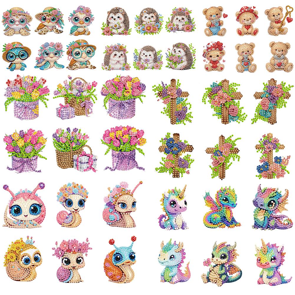 6Pcs Acrylic Colorful Pattern Diamond Painting Fridge Magnets Diamond Art Refrigerator Magnets Sticker for Beginners