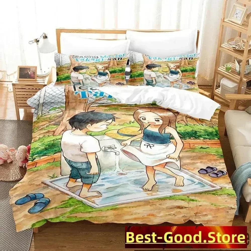 Teasing Master Takagi-San Bedding Set Printed With Pillowcase Bed Duvet Cover Soft Queen King Size Bedclothes Home Boys Adult