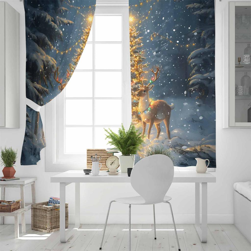 Choinka Renifer Las Zima Zasłony Zaciemniające na Salon Sypialnię Dekoracja Okna Żaluzje Zasłony Kuchenne