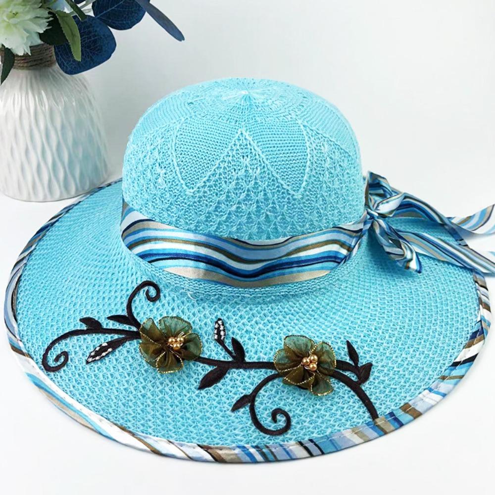 

UV Protection Bucket Hat Wide Brim Beach Hat Trendy Straw Hat Summer Outdoor синий