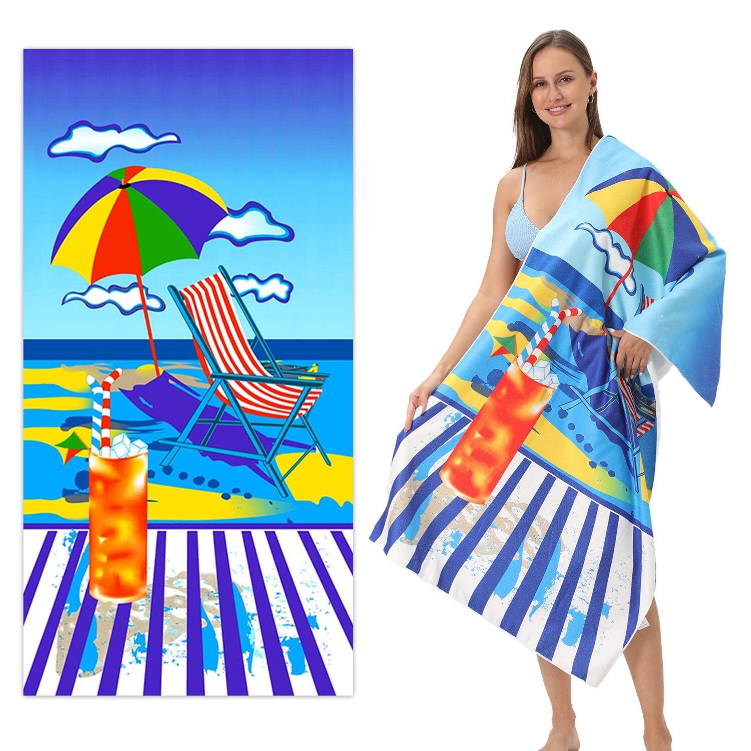 

Soft Anchor Print Lightweight Quick Dry Beach Towel Summer Vacation Bath Shawl for Easy Carrying And Relaxing at the Beach W30*H60(CM)
