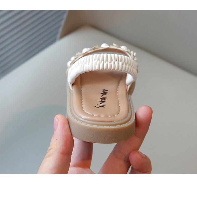 Roman Style Flower Decor Beach Sandals, Soft Sole Open Toe Trendy Shoes for Girls
