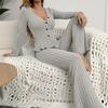 European and American pajamas female cat fleece wavy ruffle V-neck long-sleeved trousers women can wear loungewear outside