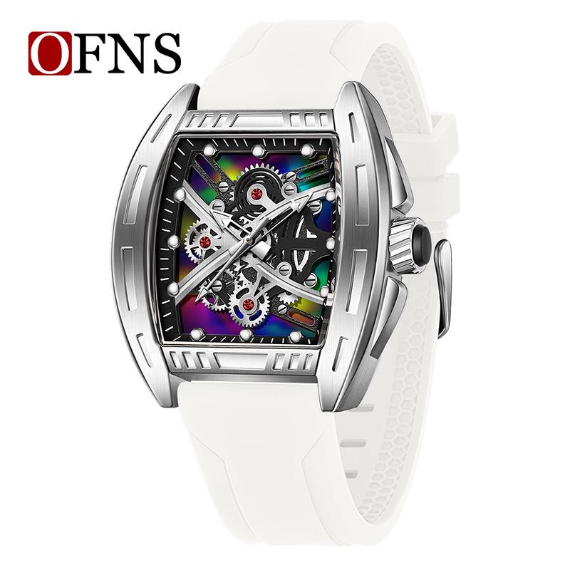 Oufanni Leuchtendes Skelett Quarz Tonneau-Uhr - Herren Freizeit Business Wasserdichte Mode-Uhr
