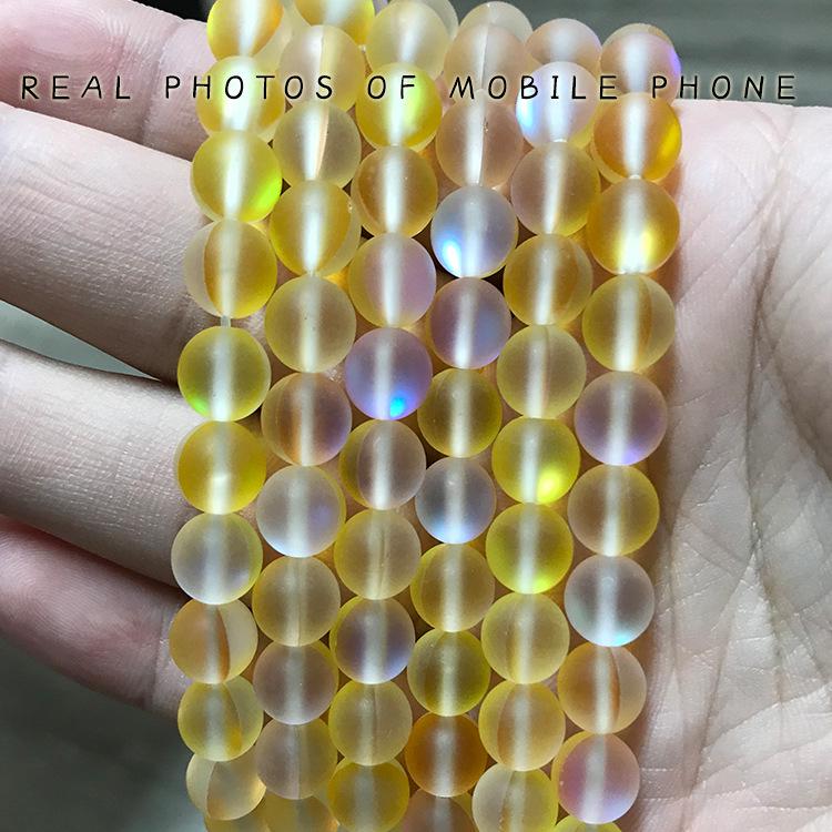 Yellow Frosted Glitter Crystal Natural Stone Beads for DIY Jewelry 6mm, ~62 beads, ~20g per strand