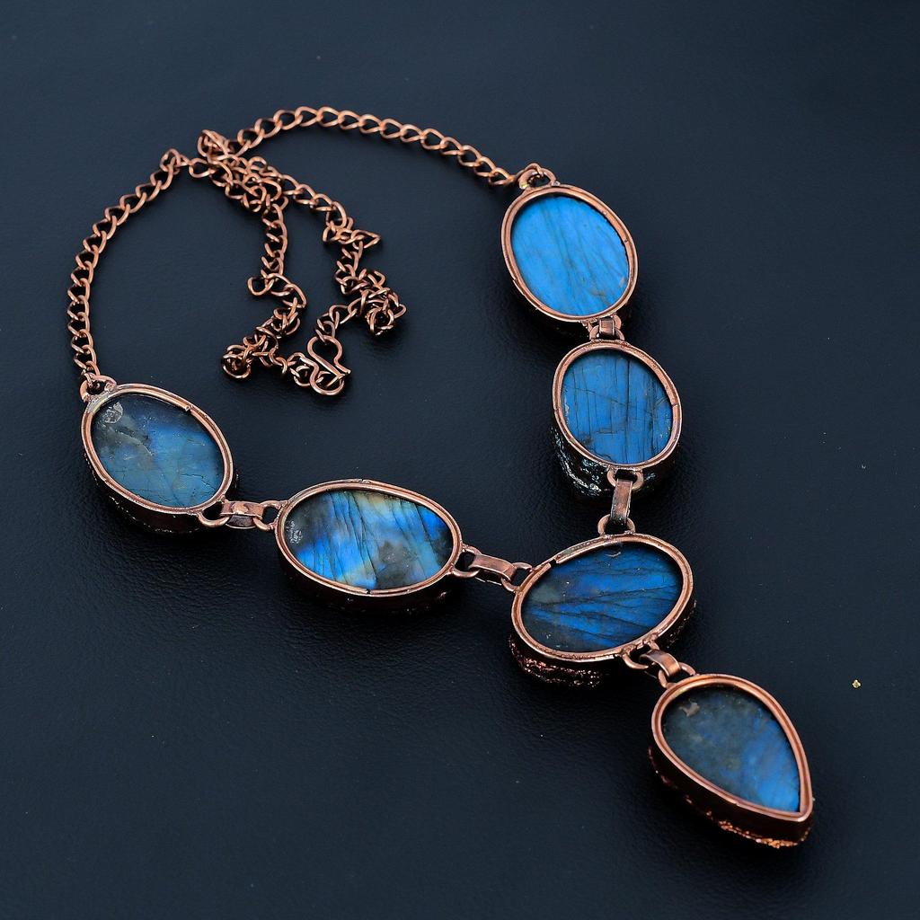 Labradorite Necklace Handmade Jewelry, Copper Electroformed  Necklace Designer Gemstone Jewelry Adjustable Chain Necklace