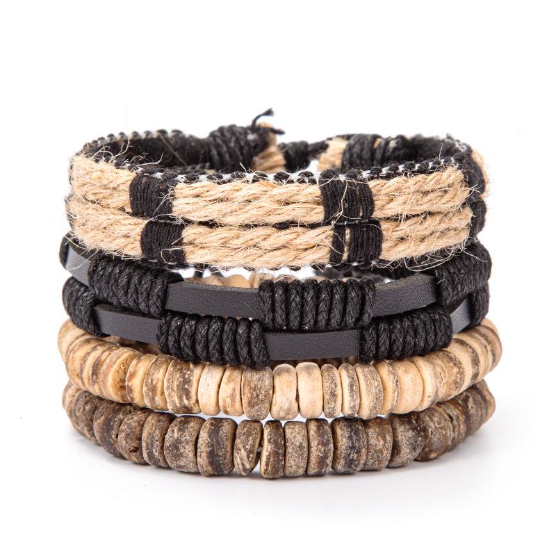 Retro Multi-layer Alloy Leather Bracelet In Ethnic Style with Waxed Rope