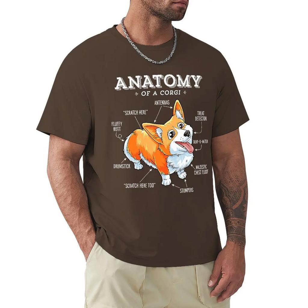 Men Anatomy Of A Corgi Funny Corgis Dog Puppy T Shirts Dog Lover Pure Cotton Tops Vintage Short Sleeve Tee Shirt Printed T-Shirt