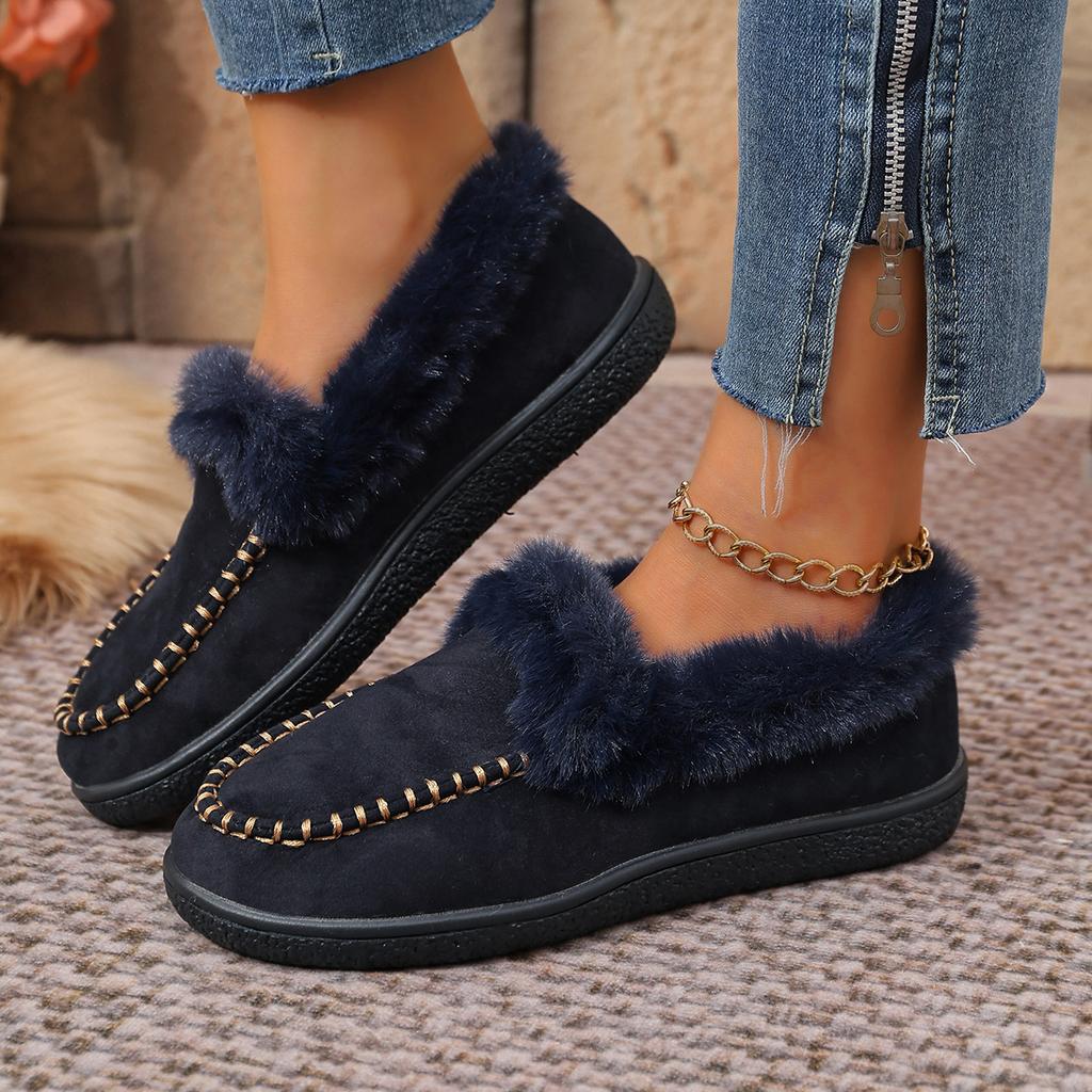 Warm Boots 2026 New Solid Color Furry Shoes Winter Cotton Shoes Women Plush Warm Snow Boots Ladies Casual Flat Short Boots