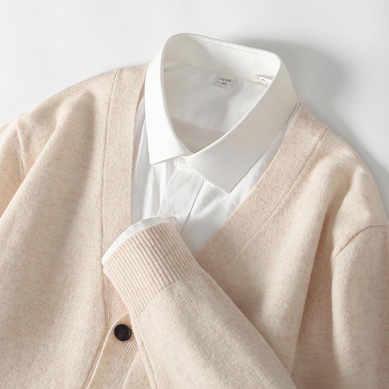 Herren V-Ausschnitt Strickjacke aus 100% Wolle - Warm, Lässig, Lockere Passform für Herbst/Winter