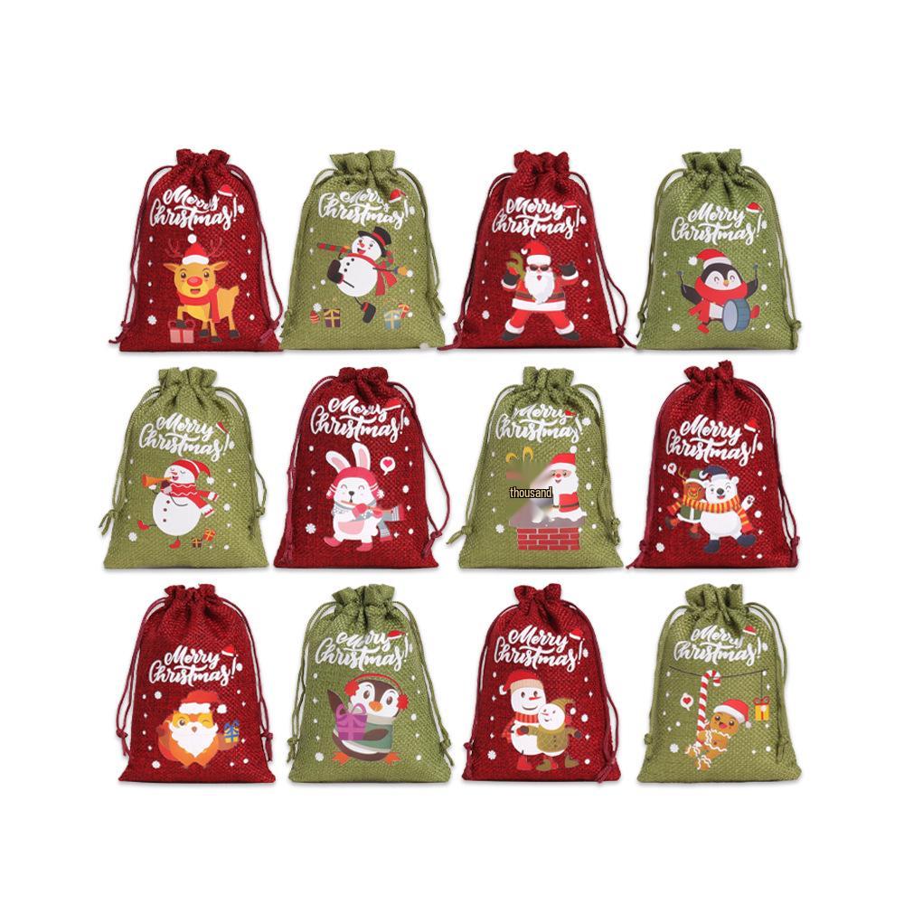 

Рождественские мешочки из мешковины на кулиске для подарков - Маленькие конфетные мешочки для праздников, вечеринок и подарков