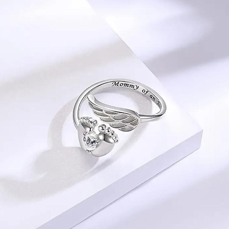 Baby Footprint Ring, Angel Lettering Jewelry, Mom Gift Fashion Design Sense
