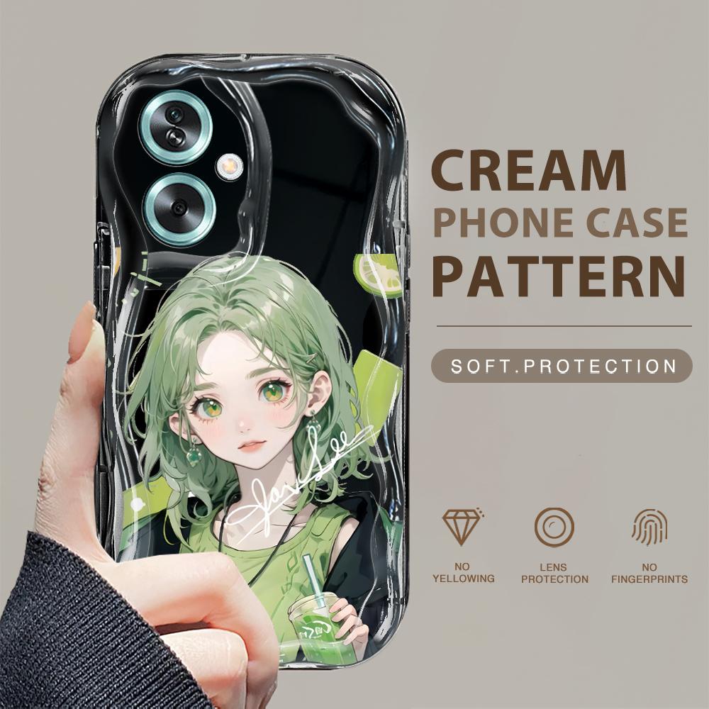 Cute Cartoon Pattern Cream Texture Casing Wavy Edge Soft Silicone Cover Phone Case for OPPO Reno Realme