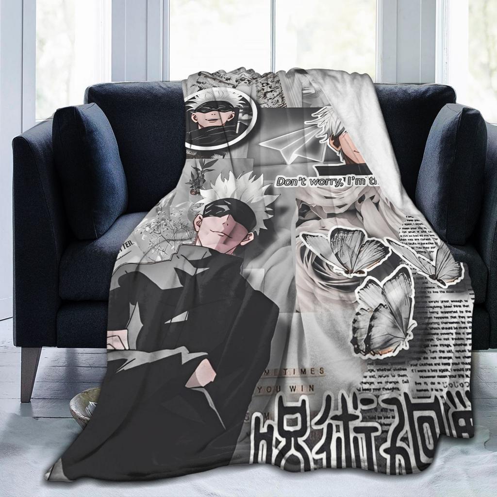 Jujutsu Kaisen Gojo Satoru Flannel Throw Blanket Anime Cool for Bedding Throws Knitted Blanket Outdoor Ultra-Soft Breathable